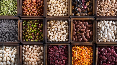 A Variety of Dry Beans. A Healthy Selection of Beans, Legumes, Seeds, and Vegetables. Perfect for Vegetarian Recipes and Mixed Ingredient Dishes