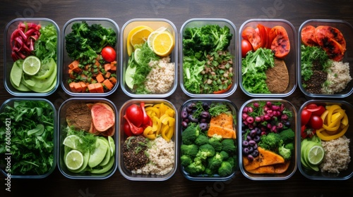 Nutrient-rich meal prep containers filled with vegetables, protein, and grains promote healthy diet practices