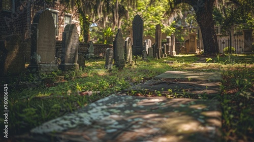 Ancient Cemetery Architecture: The Beautiful Old Graveyard at Saint Philip's Church in Charleston, South Carolina on a Day of Death and Culture photo