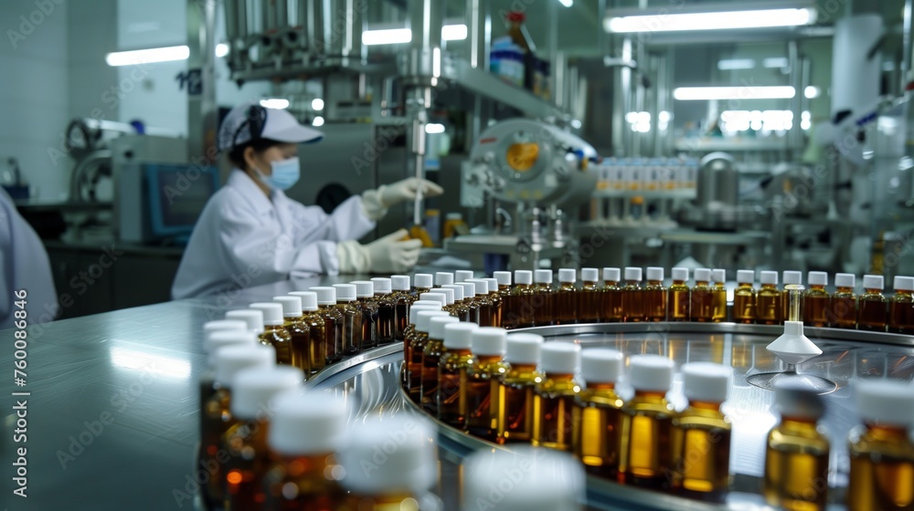 Woman Working in Bottle Factory Woman Working in Bottle Factory