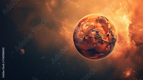 The image brings a stunning close-up of a planetary body against a thunderous space inferno backdrop photo