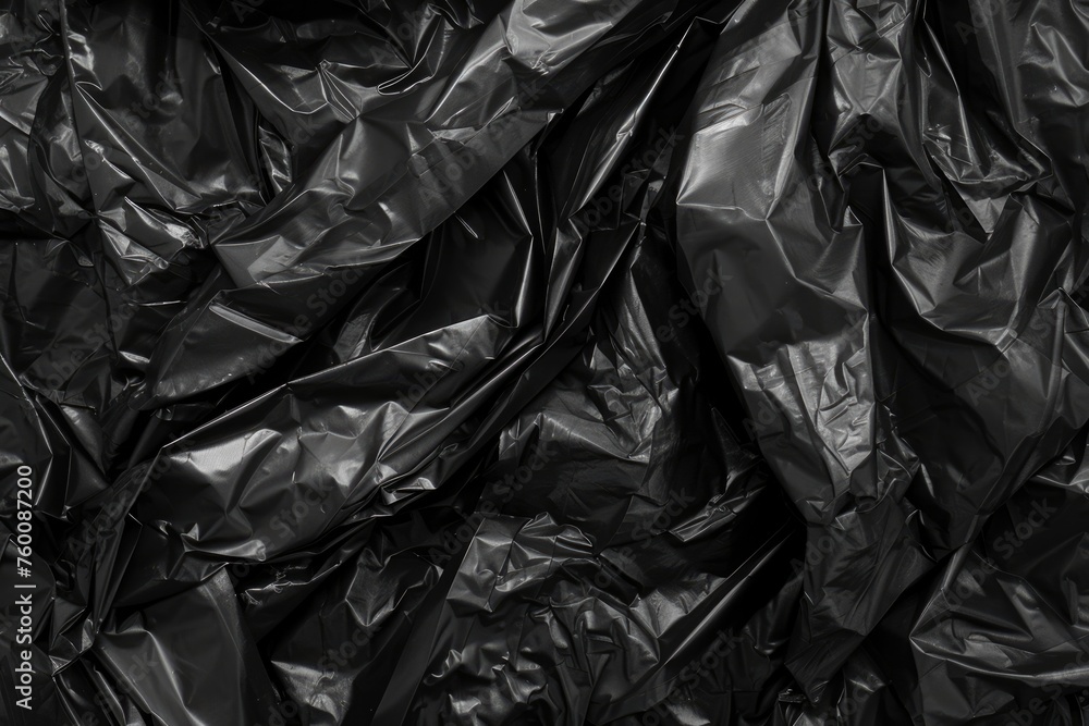 Black Garbage Bag Texture. Fragment of Textured Plastic Waste Container for Trash Disposal