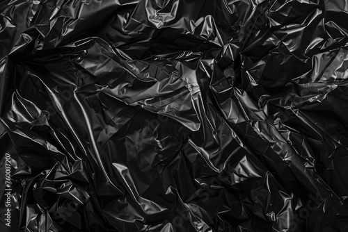 Black Trash Bag Texture as Fragmented Plastic Waste Disposal Container for Garbage and Trash