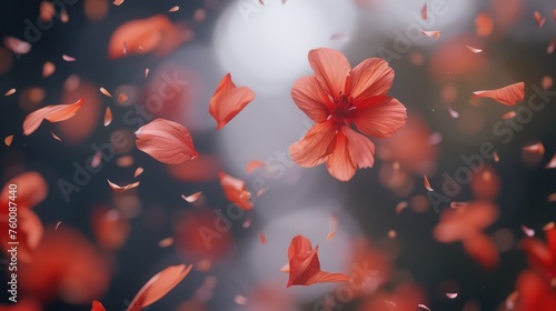 Pink flower petals floating on wind. AI generated. photo