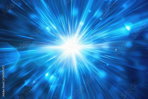 Bright Blue Burst Light Background with Abstract Starburst Beam and Blast Effect