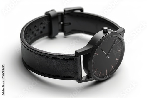 Classic Black Minimalist Watch with Leather Wristband and Matte Finish