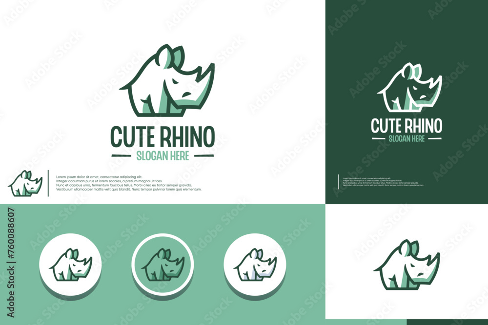 rhino logo with cartoon concept ,line art, logo design template. rhino logo with cartoon concept ,line art, logo design template.