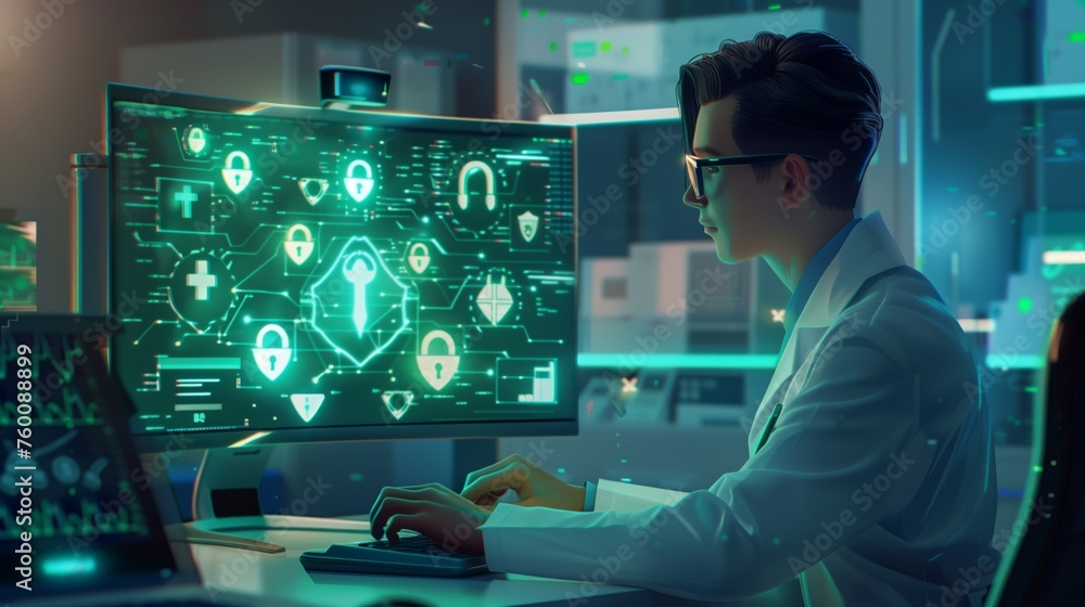 Man Working at Desk With Computer Man Working at Desk With Computer
