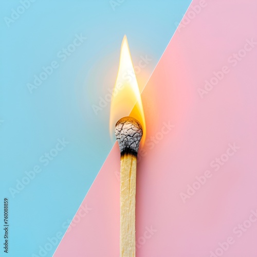 Burning Match on Pastel Background