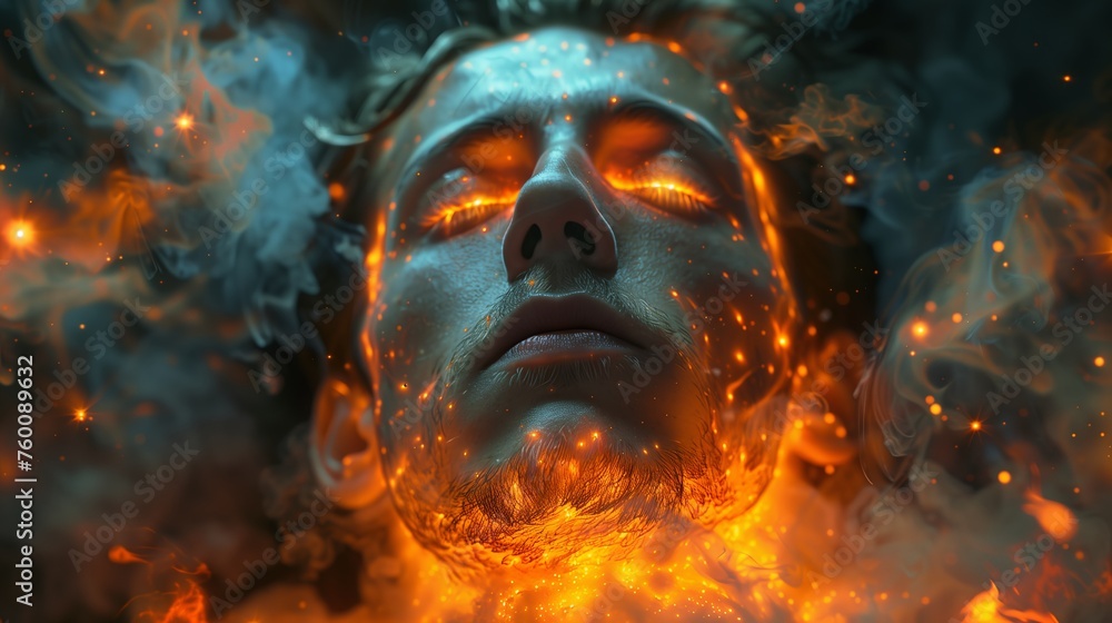 Man Closed-Eyes Flames Man Closed-Eyes Flames