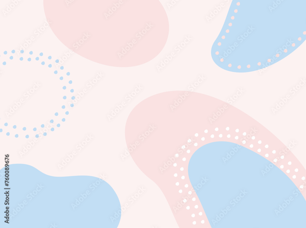 Modern Abstract Background Vector Shapes Texture Backdrop Pink and Light Blue Round Dots and Blobs, Landscape Size