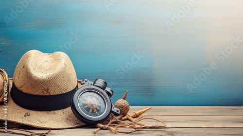 compass on the old wooden background photo
