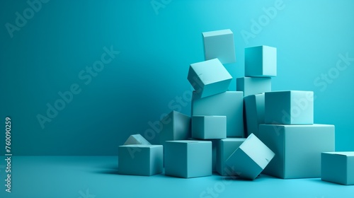 Stack of Cubes on Blue Floor