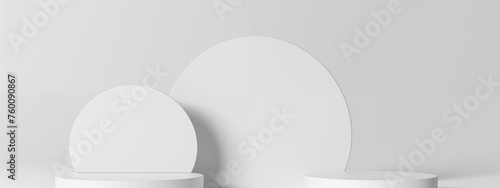 Minimalistic White Podium with Geometric Shapes for Product Display
