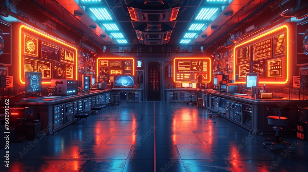 Neon-lit space station