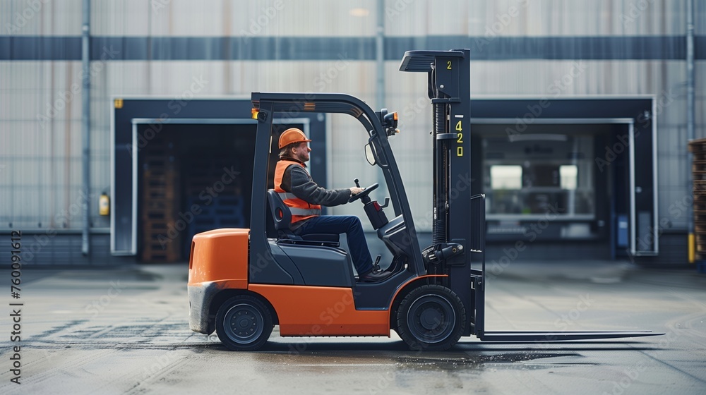 Man Operating Forklift in Warehouse
