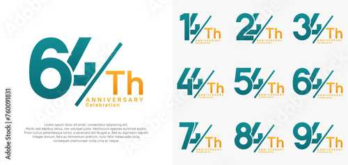 anniversary logo style vector set with slash blue and orange color can be use for celebration