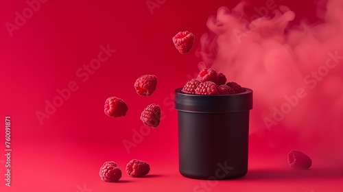 Black Container Filled With Raspberries photo