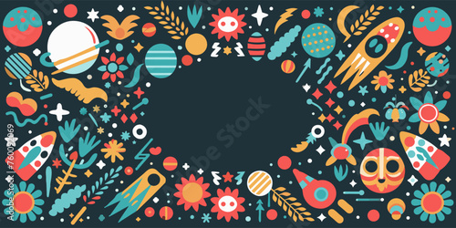 Mexican background festive backdrop for festival Cinco de mayo. Mexico poster. Vibrant vector-designed frame with space motifs, perfect for festive and educational uses