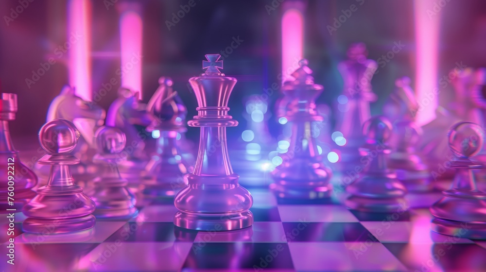 Colorful Chess Board With Multiple Chess Pieces Colorful Chess Board With Multiple Chess Pieces