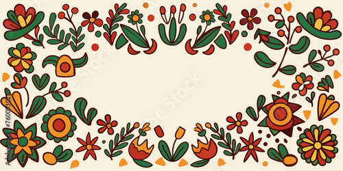 Mexican background festive backdrop for festival Cinco de mayo. Mexico poster. Colorful botanical illustration framing a space for text or design