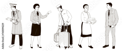 hotel staff  African American male and female characters part 1, doorman, concierge, porter, maid, security