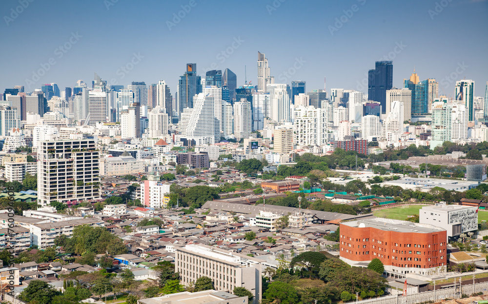 Naklejka premium high buildings panorama downtown of Bangkok City and Lumpini park Thailand