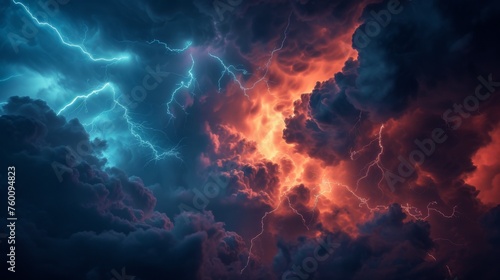 Striking image portrays multiple lightning strikes illuminating vivid clouds in a display of nature s intense energy and electrical power in the atmosphere