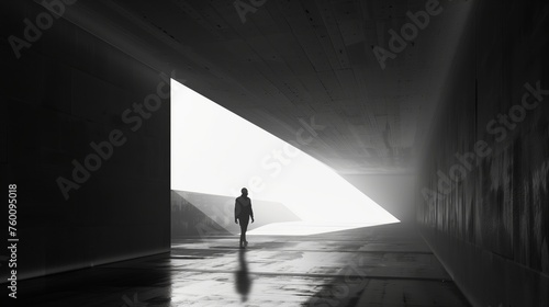 Person Walking Through Dark Tunnel