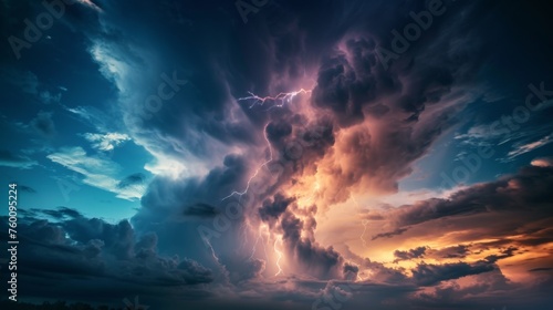 An intense and awe-inspiring storm cloud with a powerful bolt of lightning accentuating its dramatic presence © Gia