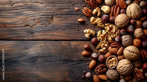 Assorted Nuts and Nutshells on Wooden Surface