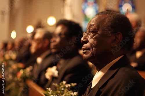 Black men in the church during the service