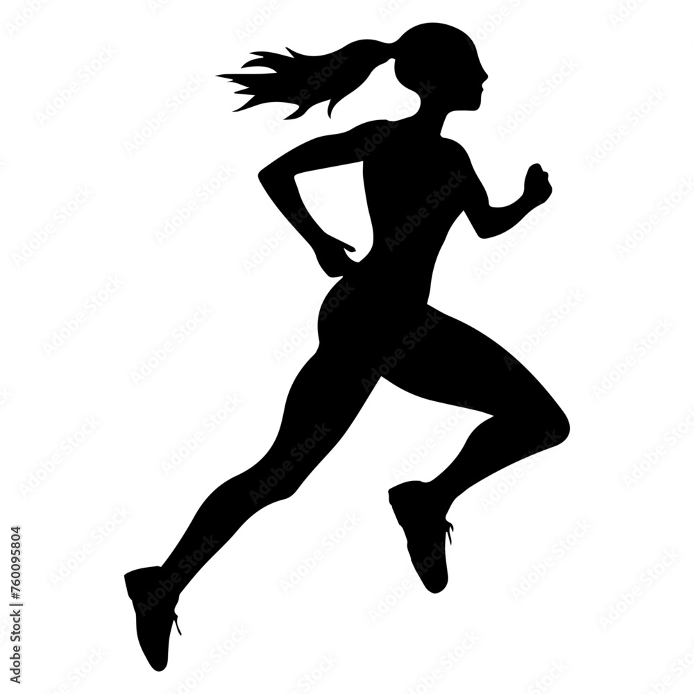 Isolated woman running silhouette on transparent or white background. Vector illustration.