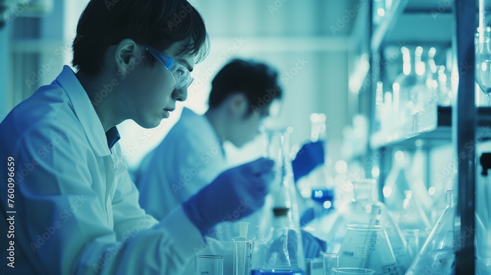 Two Men Conducting Experiments in Laboratory Two Men Conducting Experiments in Laboratory