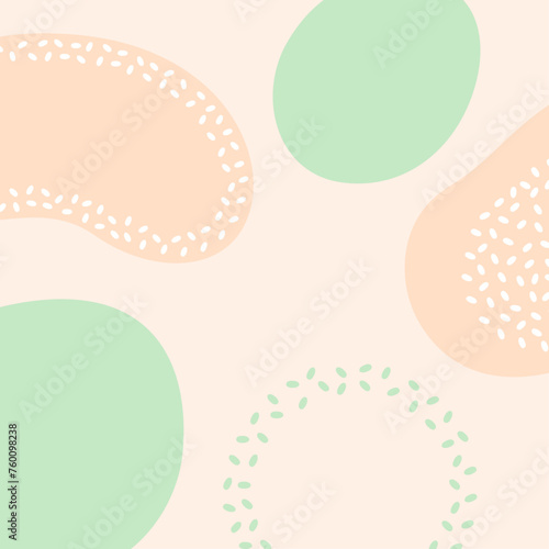 Modern Abstract Background Vector Shapes Texture Backdrop Light Orange and Green Round Dots and Blobs, Square Size for Social Media