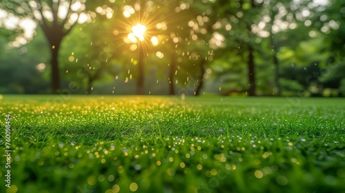 Sunrise Dew on Fresh Grass for Celebrating Earth Day