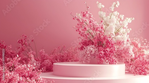Elegant Pink Podium Adorned with Delicate Flowers