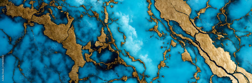 Marble background of blue color with gold.