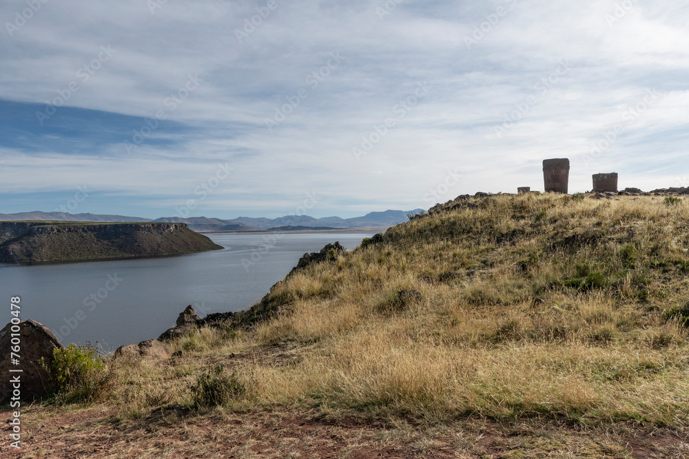 A view of Sillustani Cemetery, Hatuncolla, Puno Region, Peru,