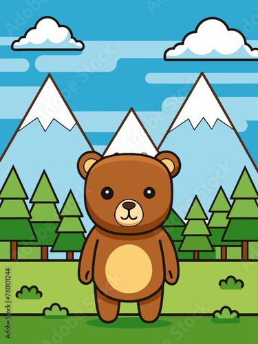 A captivating landscape background showcasing a family of playful bears roaming through a serene forest.