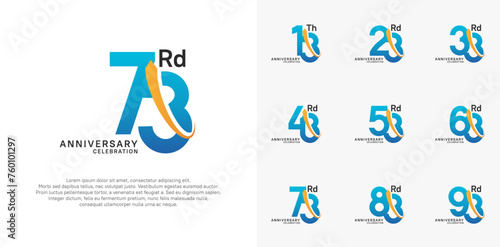anniversary vector set. blue color with orange swoosh can be use for celebration