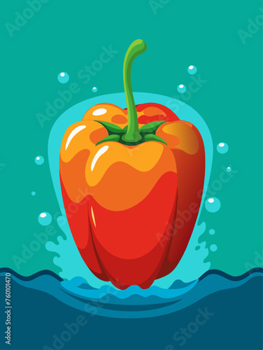 The vibrant bell pepper is photographed in a water background with beautiful highlights and shadows.