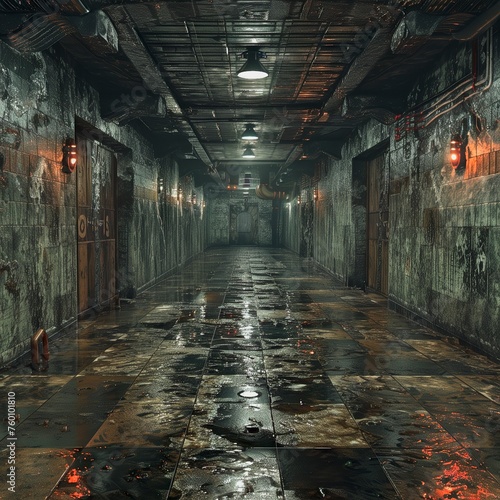 Dirty rough abandoned old slammed, Neo brutalism, dangerous huge underground place, unsecured, 3D Effects, chrome effect