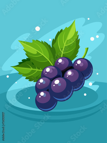 Dark, juicy blackcurrant floating in a clear water glass.
