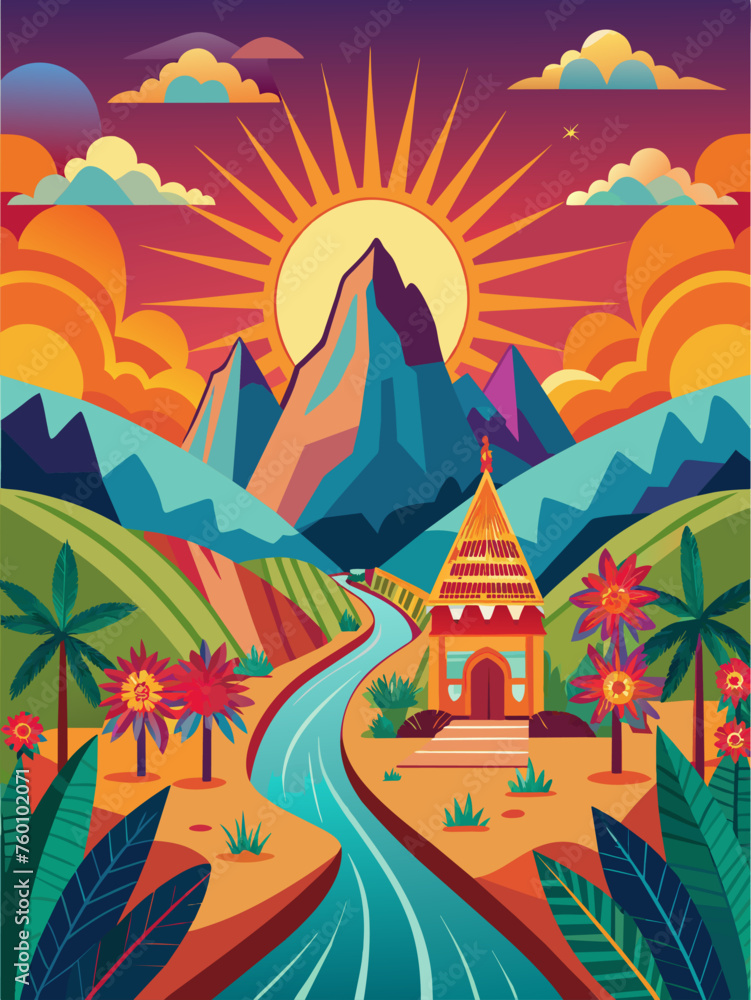 The boho vector landscape background depicts a dreamy bohemian scene with vibrant colors and intricate patterns. The boho vector landscape background depicts a dreamy bohemian scene with vibrant colors and intricate patterns.