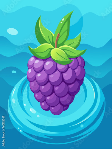 A juicy boysenberry submerged in clear water, creating a vibrant and refreshing background.
