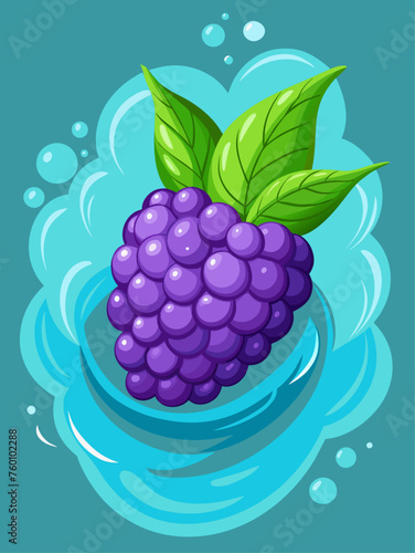 This vibrant photo showcases the refreshing allure of boysenberries floating in crystal-clear water.