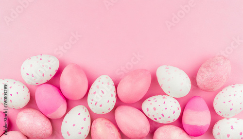Easter Egg Symphony: Pastel Pinks and Whites on a Soft Pink Background, Seamless Easter Pattern: Pink and White Eggs on Pink Background © The Perfect Moment