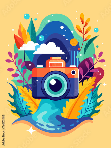 A camera template on a vector water background.