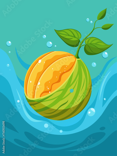 Cantaloupe slices float in a refreshing bath of water, creating a vibrant and juicy image.